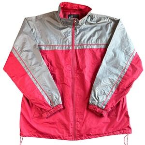 i5 Apparel Mens Windbreaker 2X Red Silver Nylon Colorblock Vtg Dad Core Gorp Y2K